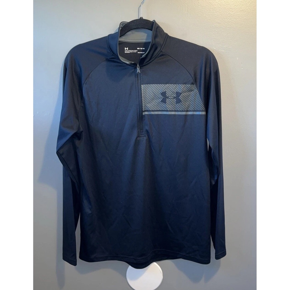 Under Armour 1/4 Zip Pullover Mens M Long Sleeve Loose Black Logo Heatgear